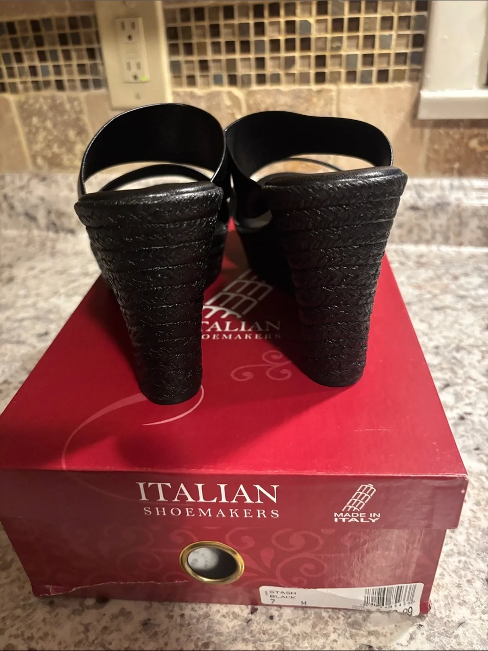 Italian Shoemakers Black Double-Strap Wedge Slides